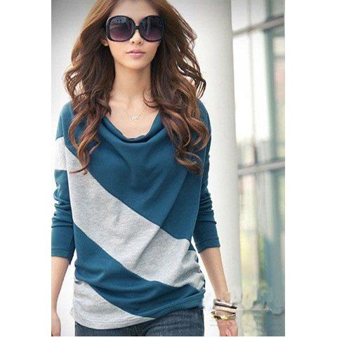 RoseGal Elegant and Comfortable Diagonal Stripes Long Sleeves T Shirt For Women