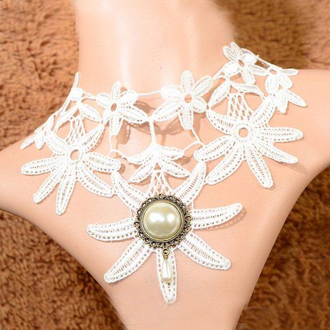 RoseGal Faux Pearl Pendant Lace Flower Necklace For Women