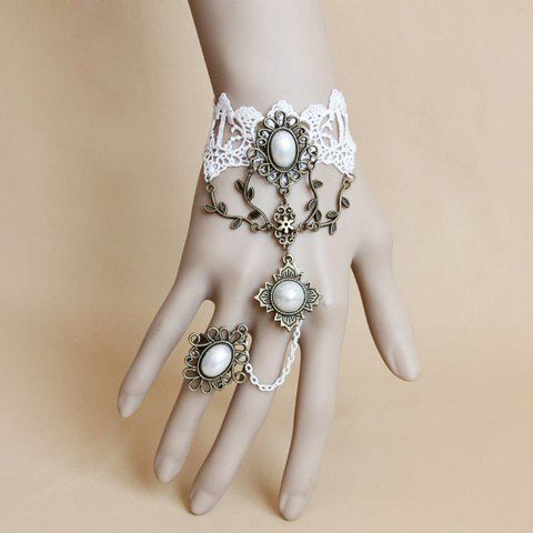 RoseGal Faux Pearl Embellished Lolita Charm Lace Bracelet With Ring For Women