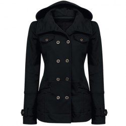 Long Sleeves Hooded Flat Collar Double Breasted Pockets Beam Waist Thickened Stylish Women's Coat