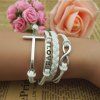 Vintage Cross and Eight Embellished White Knitted Multilayered Charm Bracelet For Women