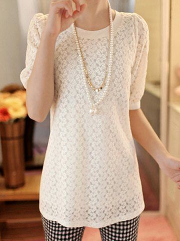RoseGal Solid Color Lace T Shirt