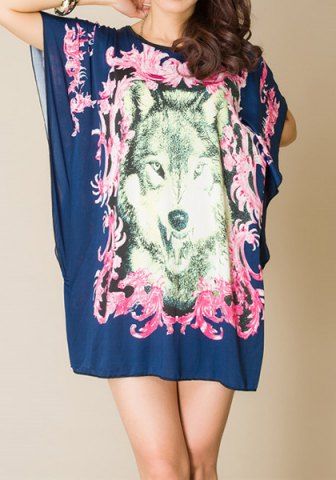 RoseGal Scoop Neck Dolman Sleeve Animal Print Dress For Women