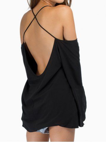 RoseGal Halter Loose Fitting Backless Chiffon Blouse For Women