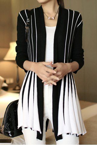 Stylish Long Sleeve Color Block Cardigan For Women