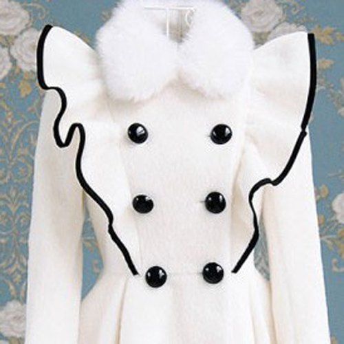 Vintage Long Sleeves Flounce Double Breasted Wool Coat For Women