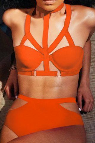 RoseGal Halter Bandage Solid Color Bikini Set