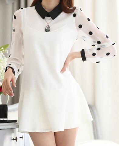 RoseGal Flat Collar Polka Dot Print Long Sleeve Chiffon Dress For Women