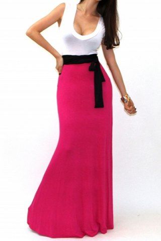 RoseGal U Neck Sleeveless Color Block Dress For Women