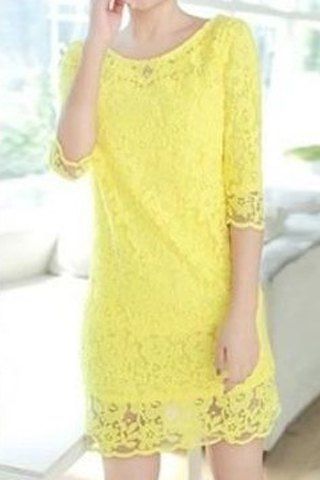 RoseGal Scoop Collar 3 4 Sleeve Solid Color Lace Dress
