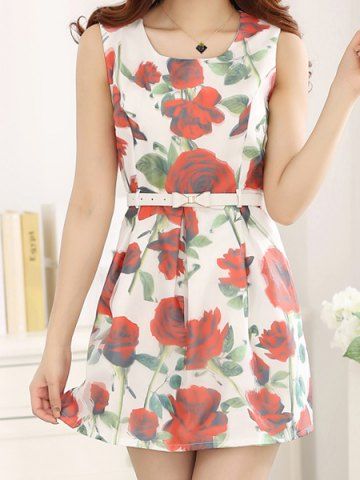RoseGal Voile Spliced Floral Print Dress