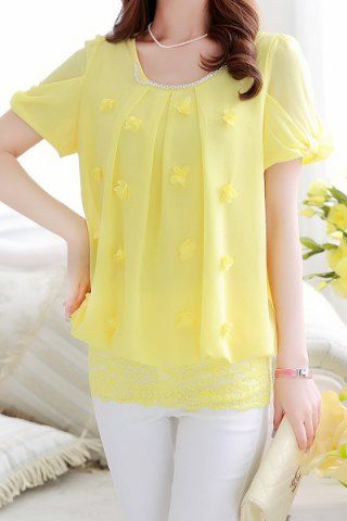 RoseGal Stereo Flower Embellished Lace Spliced Blouse