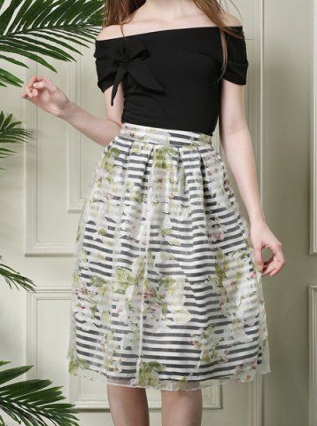 RoseGal Round Neck Short Sleeve T Shirt   Floral Print Skirt Twinset