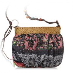 National Style Weaving and Floral Print Design Women's Crossbody Bag