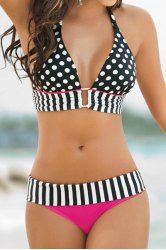 Sexy Halter Polka Dot Spliced Women's Bikini Set