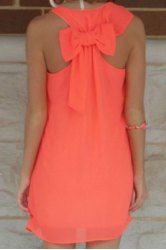 Stylish Scoop Neck Solid Color Bowknot Embellished Sleeveless Dress For Women