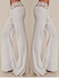 Stylish Mid-Waisted Waist Drawstring Laciness Spliced Women's Pants