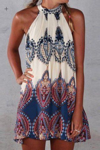 Ethnic Round Neck Sleeveless Printed Dress For Women