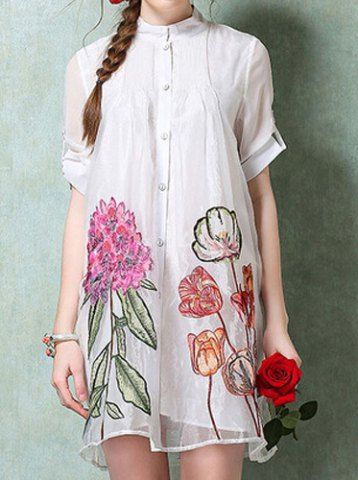 RoseGal Stand Up Collar Short Sleeve Flower Pattern Embroidered Dress
