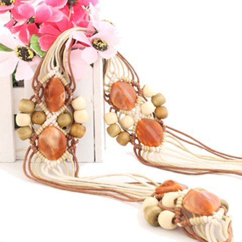 RoseGal Beads Embellished Hollow Out Weaving Waist Rope For Women
