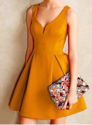 Retro Style V-Neck Candy Color Sleeveless Dress For Women
