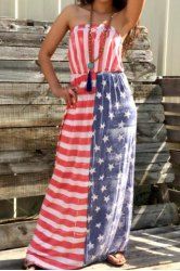 Noble Strapless American Flag Pattern Long Dress For Women