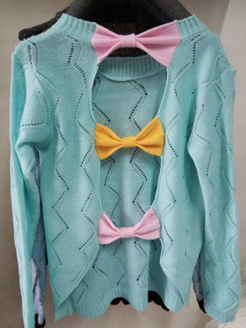 RoseGal Color Block Back Hollow Out Bowknot Sweater