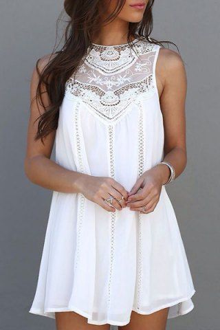 Trendy Style Round Collar Lace Splicing Chiffon Sleeveless Dress For Women
