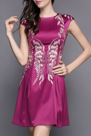 RoseGal Round Neck Sleeveless Vivid Embroidery Dress