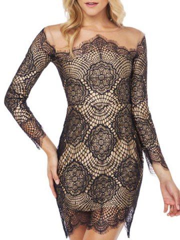RoseGal Jewel Neck Long Sleeve See Through Lace Bodycon Dress For Women