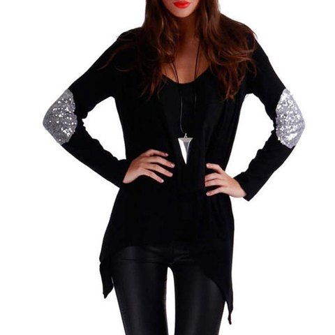 RoseGal Sequin Spliced Solid Color Shining Long Sleeve Cardigan