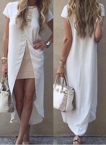 RoseGal Short Sleeve Asymmetrical Solid Color Dress For Women