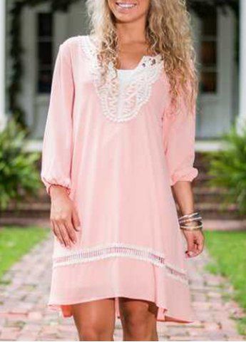 RoseGal V Neck Long Sleeve Loose Fitting Hollow Out Dress