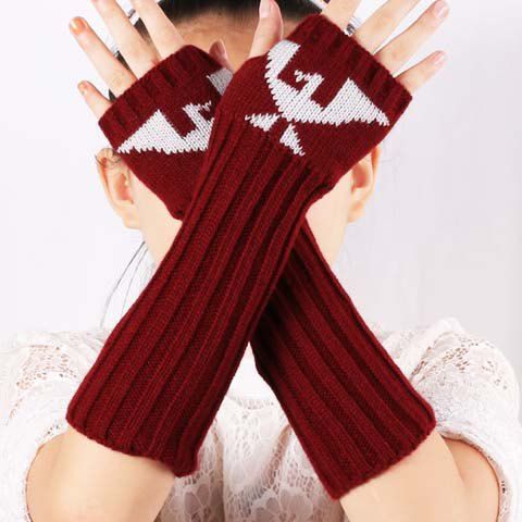 RoseGal Bird Pattern Striped Knitted Fingerless Gloves For Women