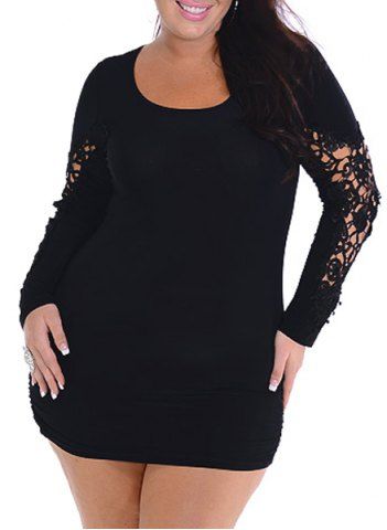 RoseGal Scoop Neck Long Sleeve Hollow Out Plus Size Dress
