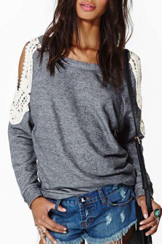 RoseGal Scoop Collar Long Sleeve Spliced Cut Out Sweatshirt