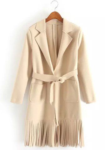 RoseGal Long Sleeve Fringed Pocket Design Pure Color Coat For Women