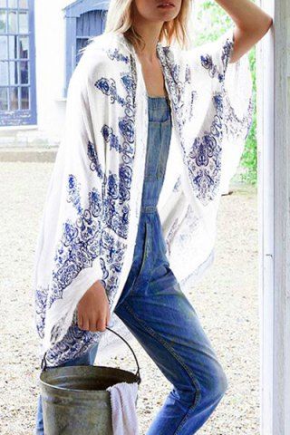 Elegant Dolman Sleeve Print Kimono Blouse For Women