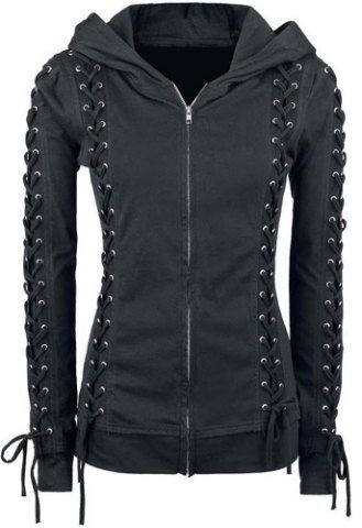 RoseGal Hooded Long Sleeve Lace Up Zippered Hoodie