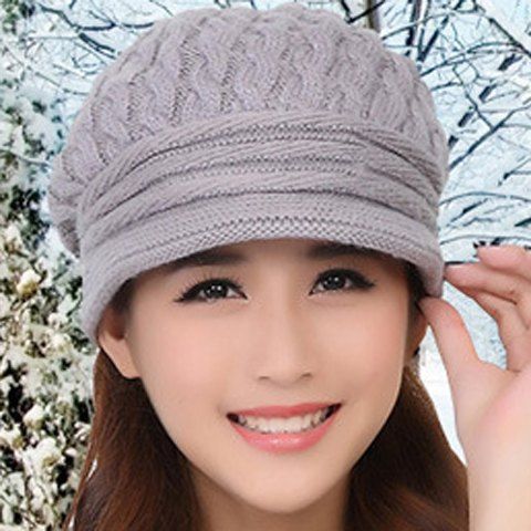 RoseGal Stripy and Hemp Flowers Embellished Knitted Newsboy Cap For Women