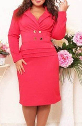 RoseGal Lapel Red Long Sleeve Dress For Women
