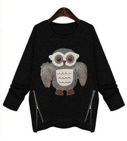 RoseGal Scoop Neck Long Sleeve Owl Pattern Zipper Design Sweatershirt For Women