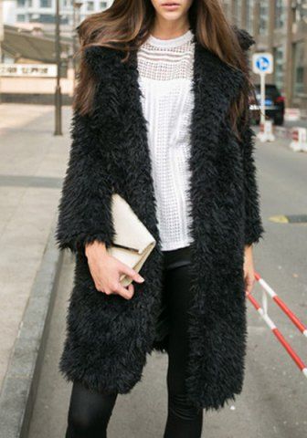 RoseGal Lapel Neck Long Sleeve Faux Fur Midi Coat For Women