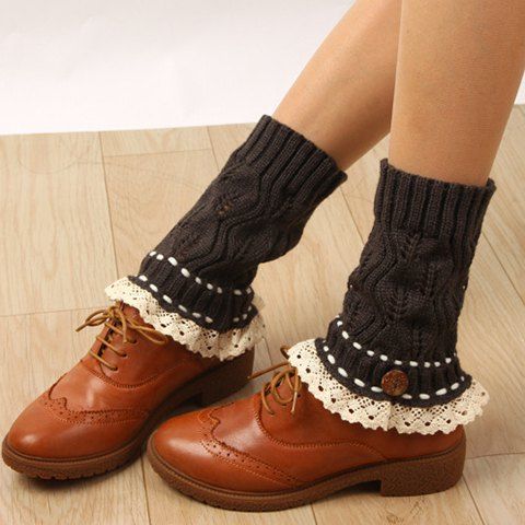 RoseGal Button Lace Rope Embellished Hollow Out Knitted Boot Cuffs For Women