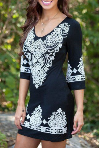 RoseGal Scoop Neck 3 4 Sleeve Embroidered Bodycon Dress For Women
