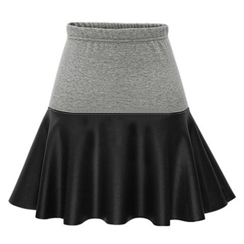 RoseGal Elastic Waist PU Leather Spliced Skirt