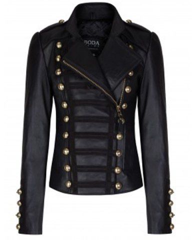 RoseGal Stand Collar Long Sleeve Studded Faux Leather Black Jacket