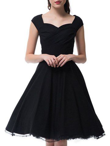 RoseGal Sweetheart Neck Cap Sleeve Solid Color Ruched Dress