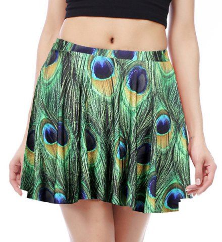 RoseGal Elastic Waist Peacock Print Skirt For Women
