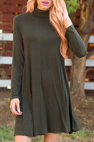 RoseGal Stand Collar Long Sleeve Pure Color Loose Fitting Dress